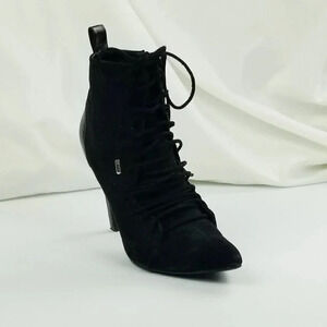 Zara 36 (US 5.5-6) Womens Black Suede Front Lace Up Side Zip Pointed Toe Booties